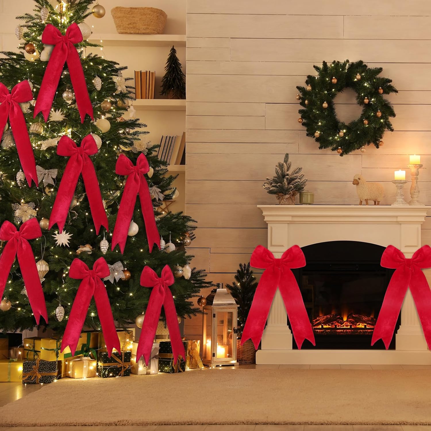Soulchen 4 Pcs Large Velvet Bows Christmas Elegant Staircase Garland Bows11.8 x 23.6 Extra Large Christmas Wreath Decor for Stair Home Tree Indoor Outdoor Holiday Party Decorations