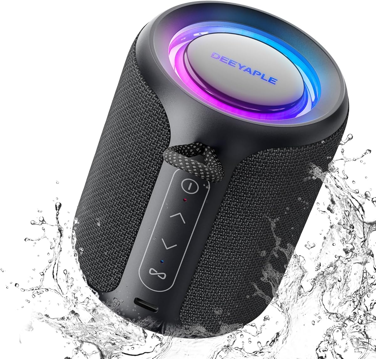 Deeyaple Bluetooth Lautsprecher Klein Tragbarer Musikbox 5.3 IPX7 Wasserdicht Kabellose Stereo Pairing Freisprech RGB Licht für Outdoor Camping Garten Party Reise 50% Lautstärke12H Wiedergabe Schwarz