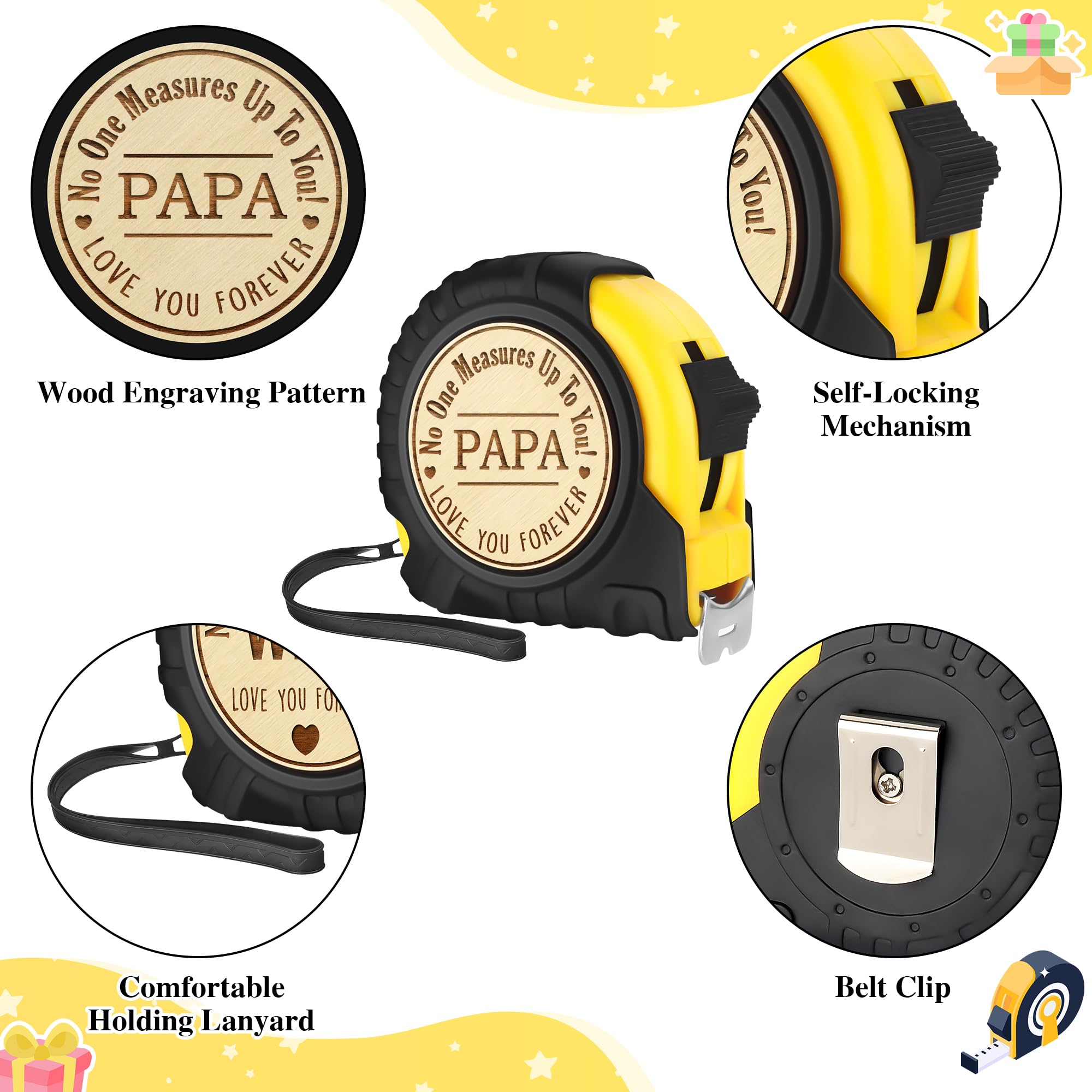 Papa Gifts for Grandpa, Papa Fathers Day Gift Ideas, Best Papa Gifts from Grandchild, Christmas Birthday Gifts for papa, Tool Gifts Carpenter Gifts for Grandpa, Engraved Tape Measure 25FT