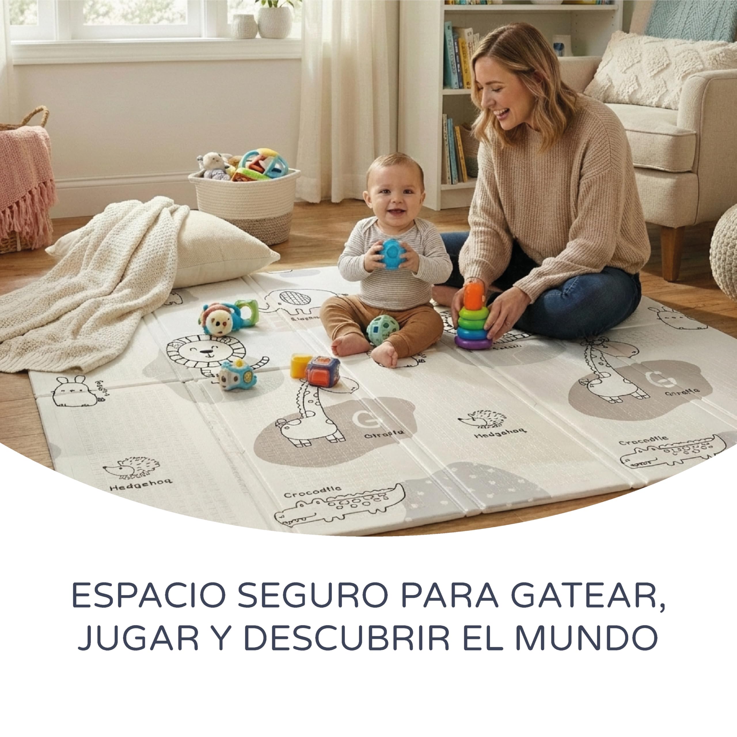 ms babyworld trendy - tappeto gioco per bambini - disponibile in 3 dimensioni a scelta - double-face, tappeto molto imbottito (1 cm) - con borsa per il trasporto. (Rhino/Coche, 180 * 120)