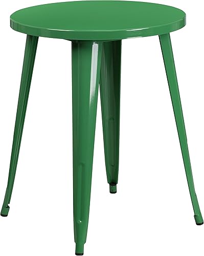 Flash Furniture Webb Mesa redonda de metal verde para interiores y exteriores de grado comercial de 24 pulgadas