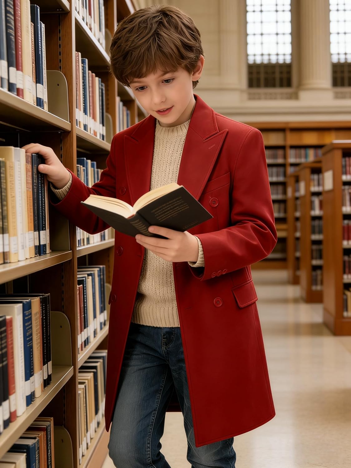 Boys Pea Coat Double Breasted Trench Coat Winter Boy Dress Coat Notch Lapel Long Outwear Jacket