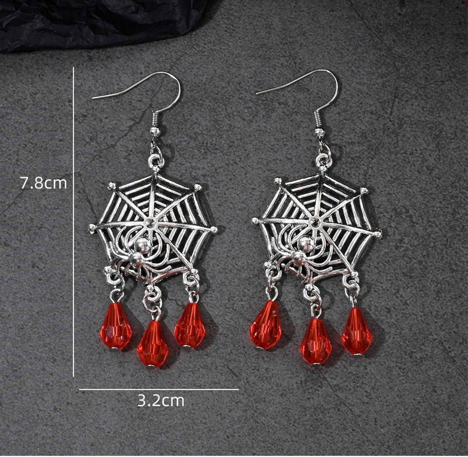 Gothic Spider Web Earrings for Women Vintage Cross Water Drop Dangle Earrings Silver Spider Colourful Crystal Earrings Victoria Halloween Costume - Image 3