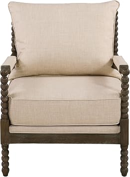 Coaster Home Furnishings - Blanchett - Wood and Fabric - Accent Chair with Bobbin Design, Padded Arms, and Thick Cushion - Living Room - Beige and Distressed Brown - 905362