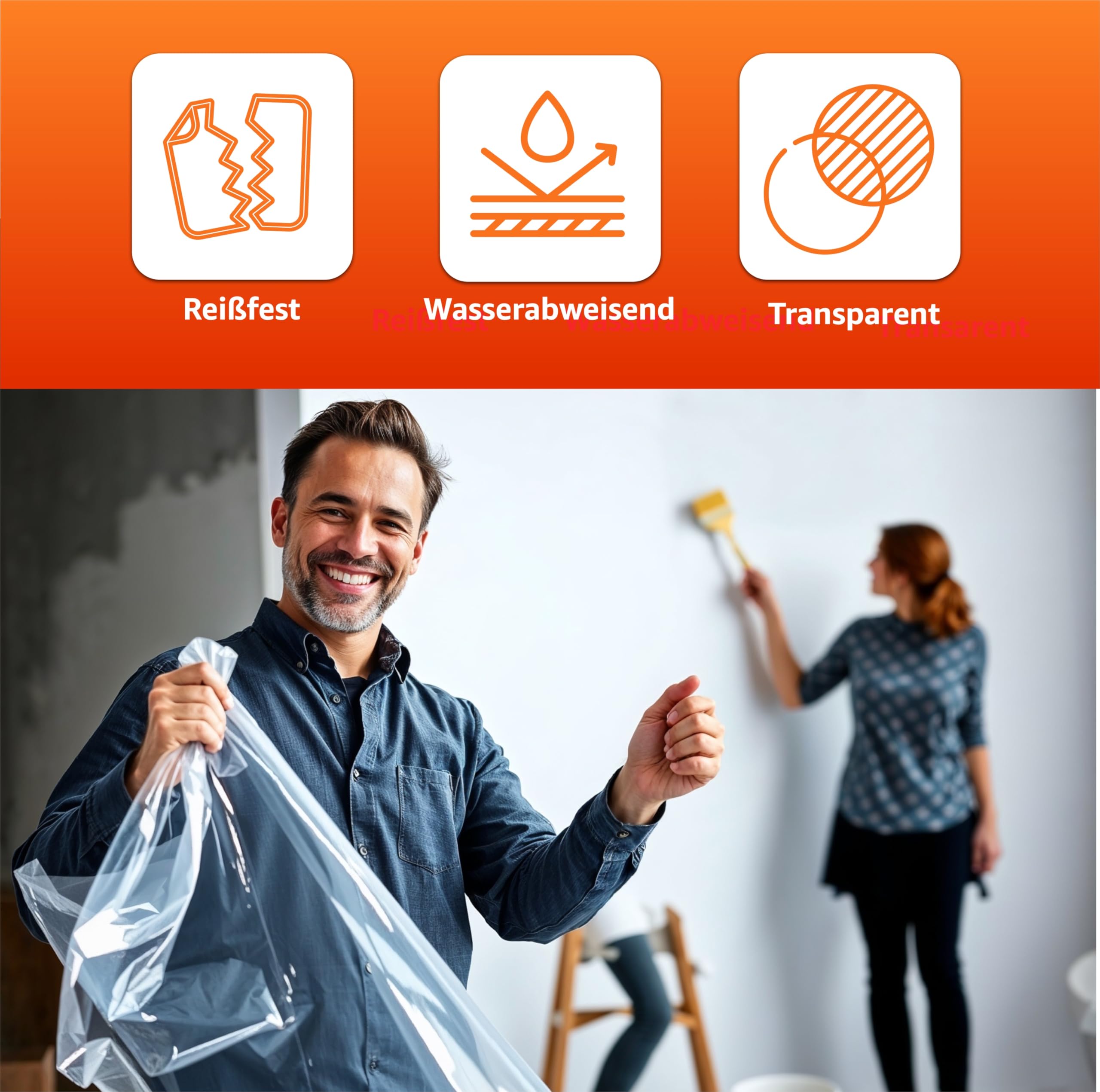 6 x Painter's Tarpaulin 4 x 5 m, Protective Film, Transparent & Extra Strong, as Painter's Film & Painter's Fleece - Image 2
