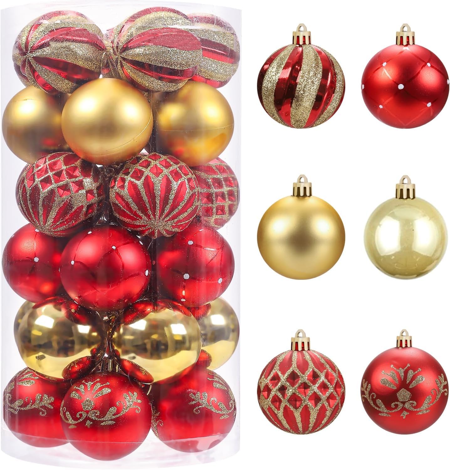 SLEEPHEAD®30pcs Colored Christmas Balls Ornaments for Xmas Tree Shatterproof Christmas Tree Hanging Balls Decoration for Holiday Party Wedding Decoration Set with Hang Rope 2.36"(Red & Gold)