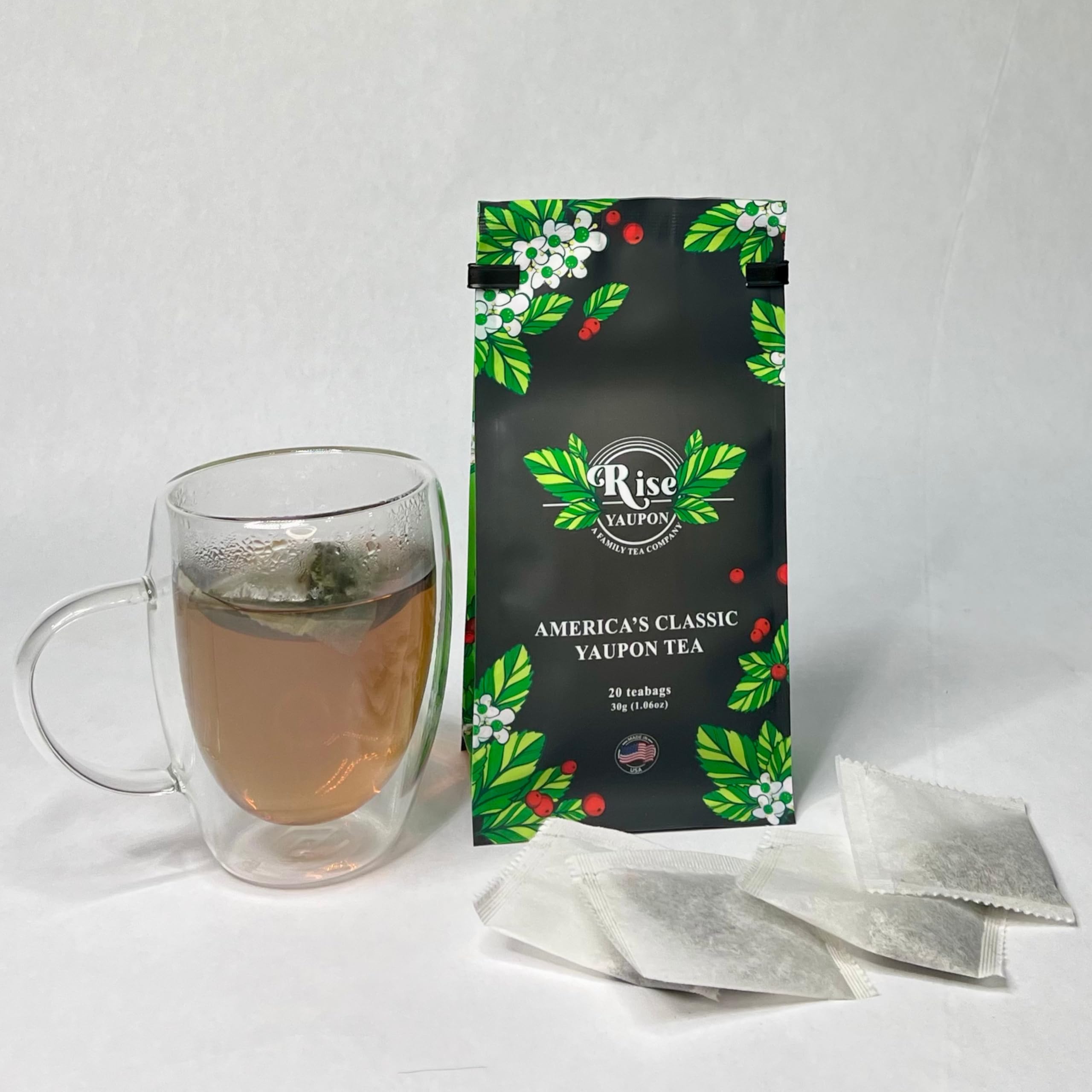 America's Classic Yaupon Holly Tea, 20 Tea Bags, 1.06 oz, Made with 100% Yaupon Holly, Naturally Caffeinated, Never Bitter (Classic)