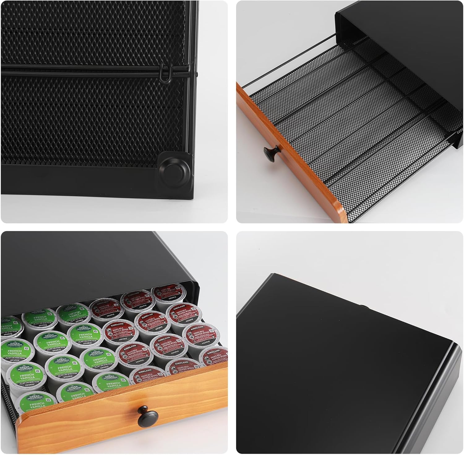 Coffee Pod Holder Storage Drawer for K Cup,36 Pod Capacity, Countertop Organizer, Metal, 12.6" L x 12.6" W x 3.5" H, Black.