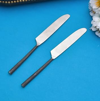 Iron Dinner Knife for Dining, Butter Knife & Jam Spreader for Kitchen Set of 2 for Home Kitchen & Restaurant Round Handle, Silver & Black