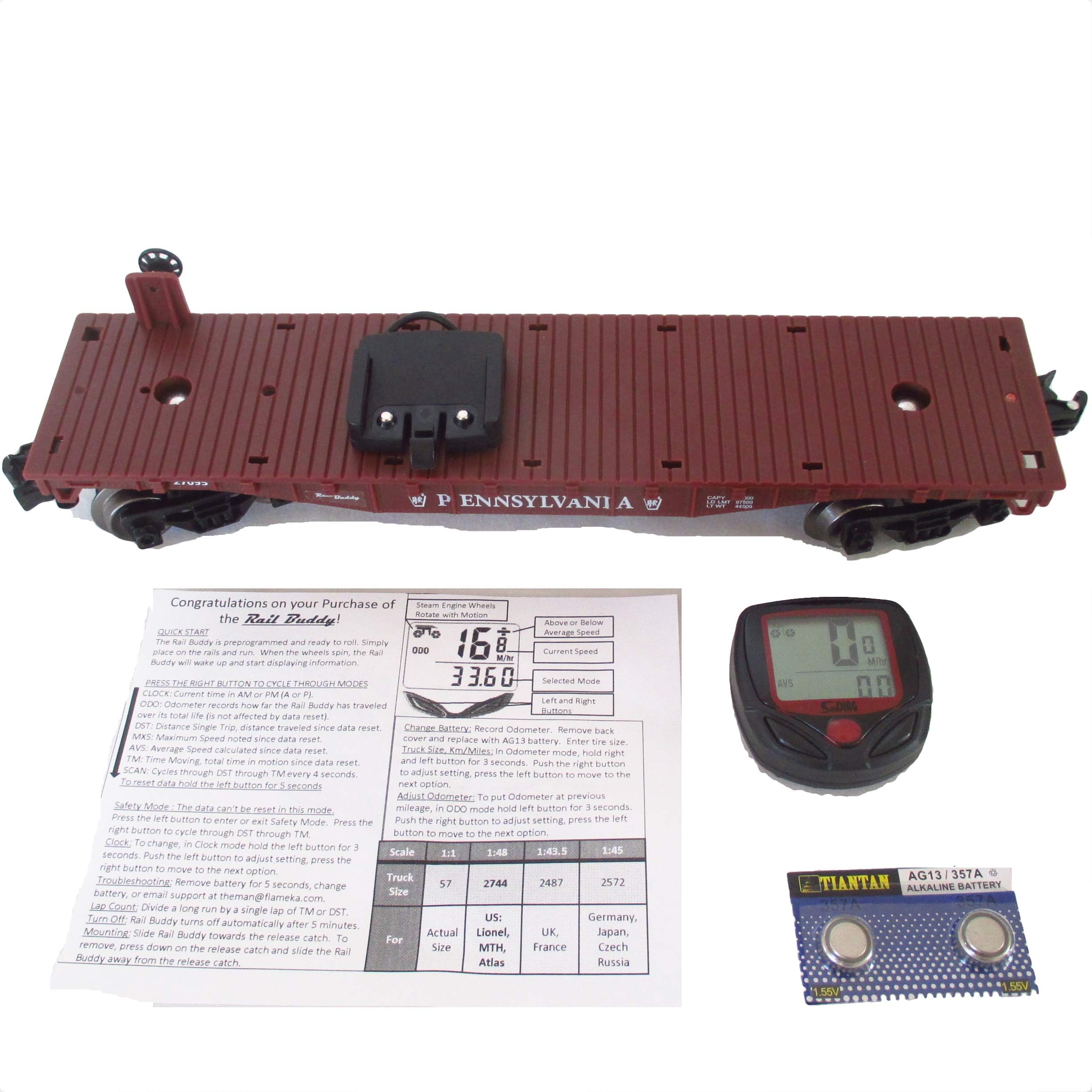 Rail Buddy Dark Brown Flatcar O Gauge Model Train Speedometer Odometer