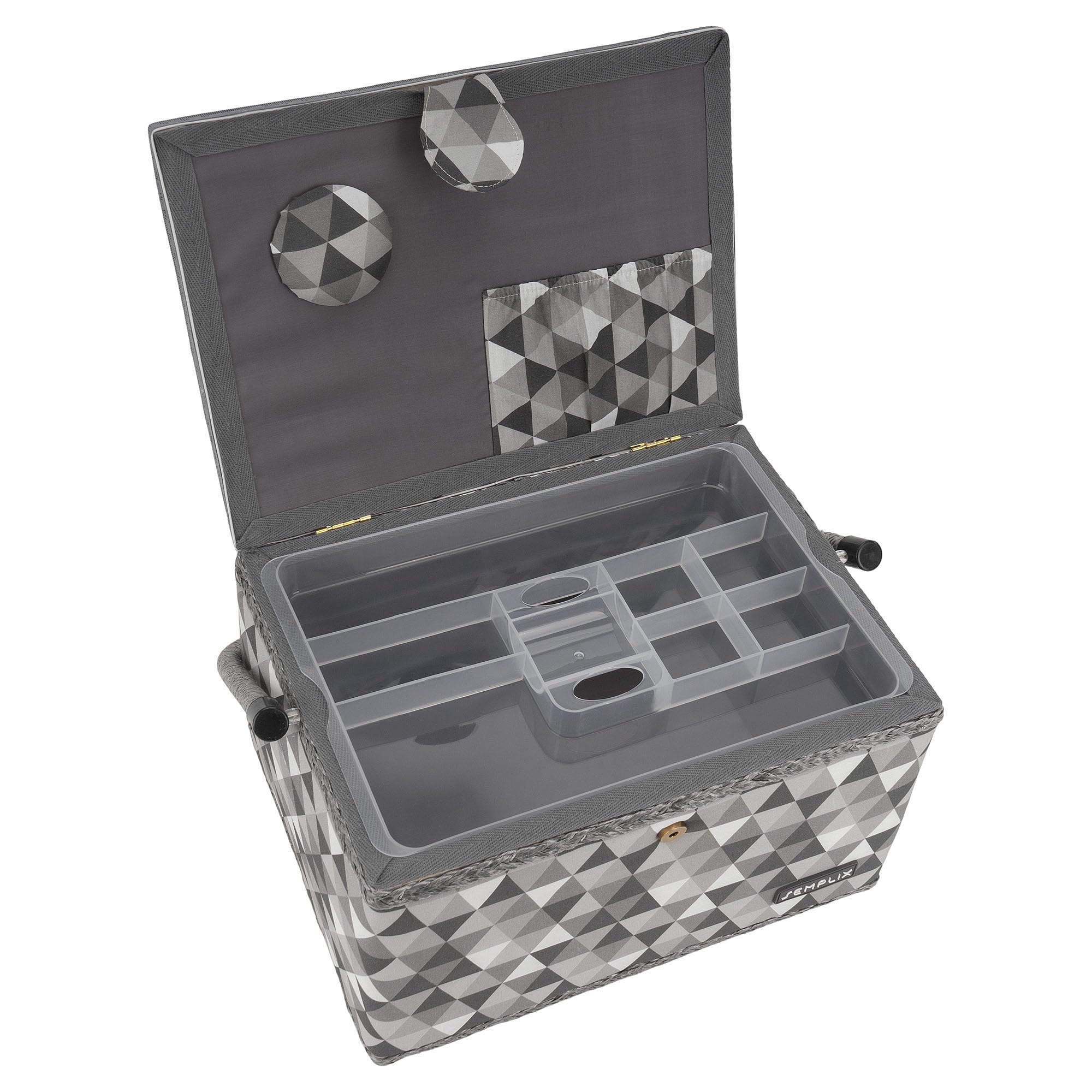 SEMPLIX Nähkorb Diamond Nähkästchen mit Magnetverschluss, Tragegriff (30,5x22,5x19cm) (Anthrazit/Grau)