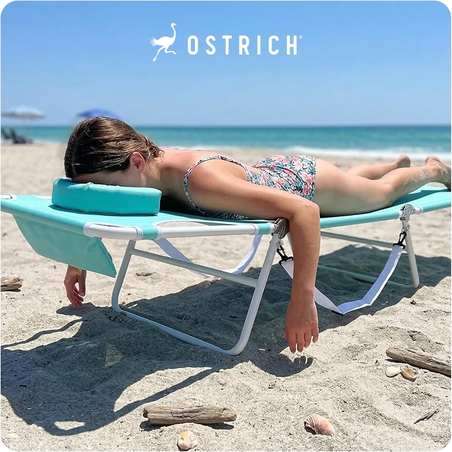 Ostrich the Ladies Comfort Lounger with Chest Support, Foldable and Portable Reclining Outdoor Patio Beach Lawn Camping Pool Tanning Chair, Aqua