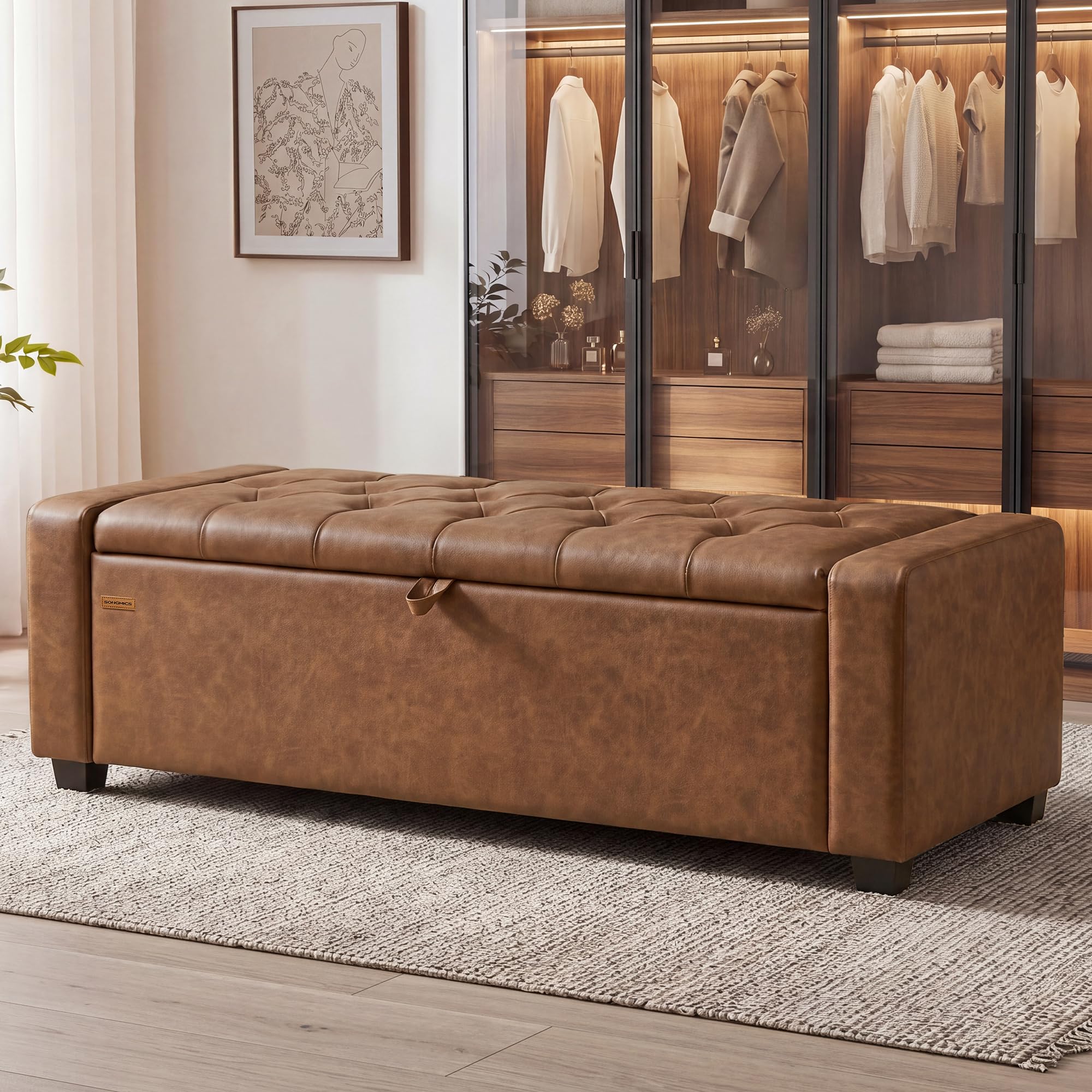 Button-Tufted Coffee Brown Ottoman