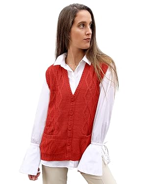 TINKUY Peru Womens Alpaca Wool V Neck Argyle Cardigan Vest S-4XL