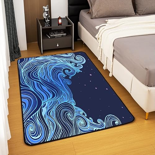 Miniatura 4 de Alfombras de ondas japonesas para sala de estar, dormitorio, alfombra de área completa de ondas oceánicas, 5 x 7 pies, para olas de mar, alfombra