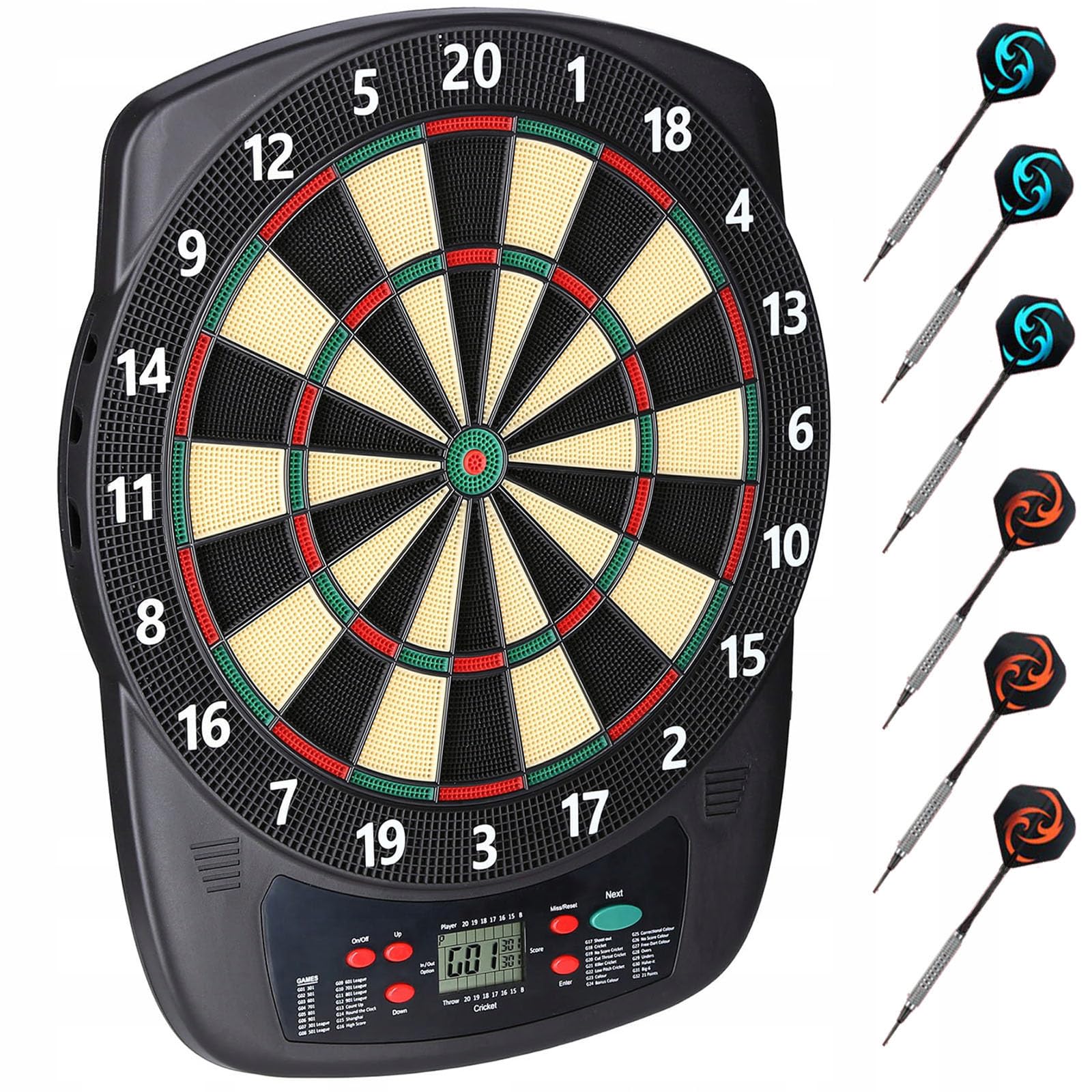 Dartscheibe Elektronisch Soft Dartautomat mit 4 LCD Displays 32 Spiele 590 Variationen Dart für 1 bis 8 Spieler FDC015