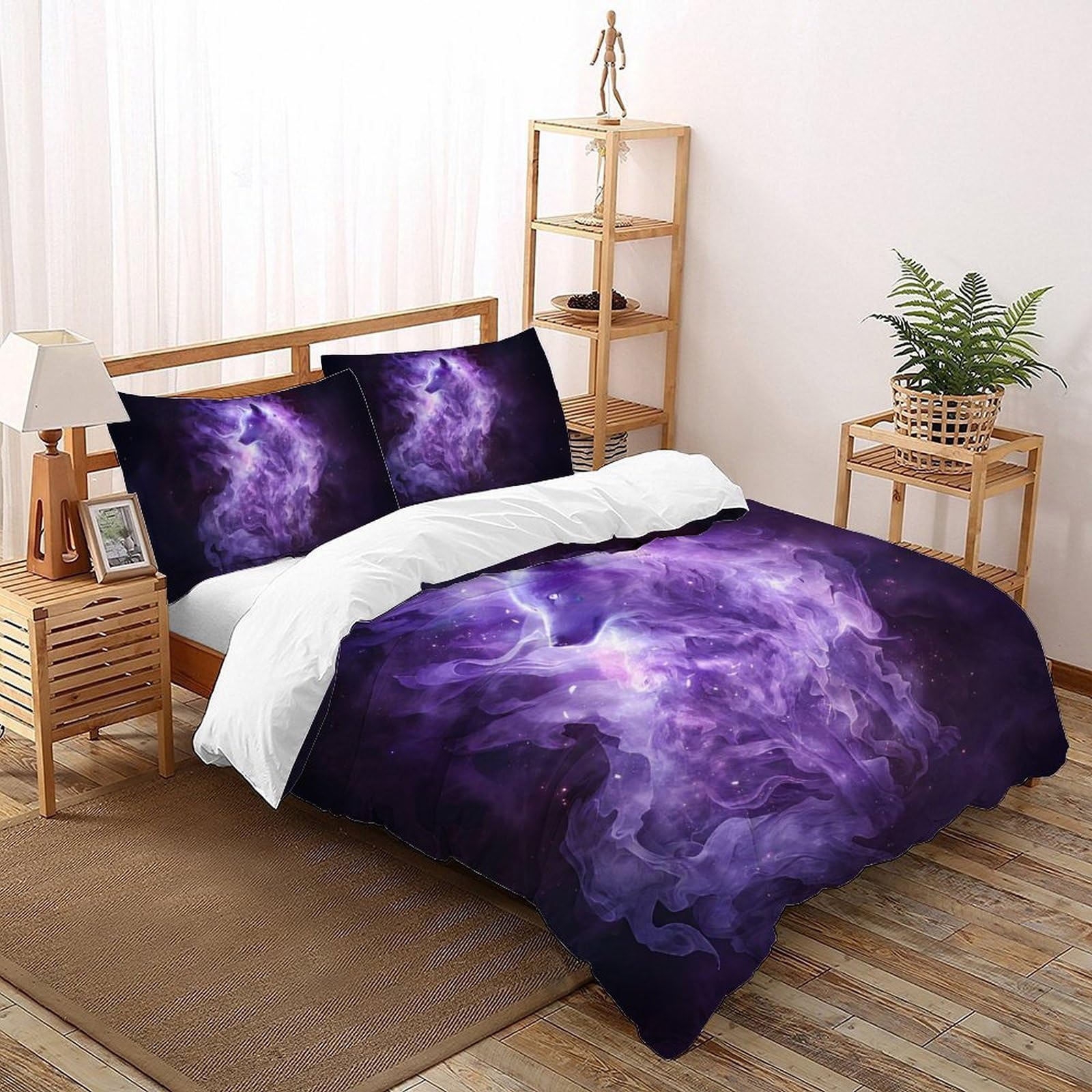 SHOVERKD Purple Wolf 3D Printed Quilt Cover Set Bedding 3Pcs Luxury Microfiber Wild Forest Animal with Pillowcases,Hidden Zipper for Boys And Girls Double（200x200cm） Modern Home Decor