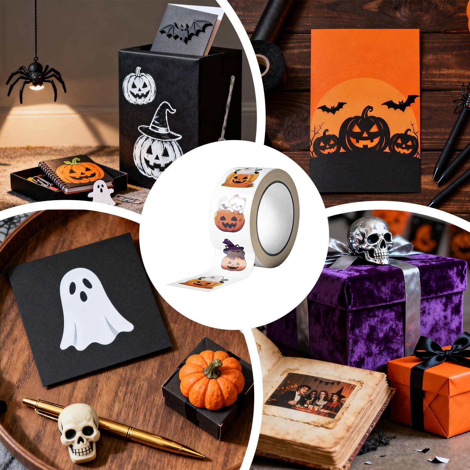 Lot de 500 rouleaux d'autocollants d'Halloween de 3,8 cm à 8 motifs pour enveloppes, cartes, biscuits, cupcakes, pâtisseries, cadeaux de fête, décoration de boîte cadeau Lot de 500 rouleaux d'autocollants d'Halloween de 3,8 cm à 8 motifs pour enveloppes, cartes, biscuits, cupcakes, pâtisseries, cadeaux de fête, décoration de boîte cadeau