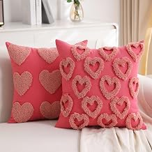 Heart Love Cute Coral Red Valentines Throw Pillow Covers 18x18 Set of 2 Valentines Day Pillow Covers for Couch Sofa Home Decor Decorative Cushion Covers for Neutral Valentines Day Decorations