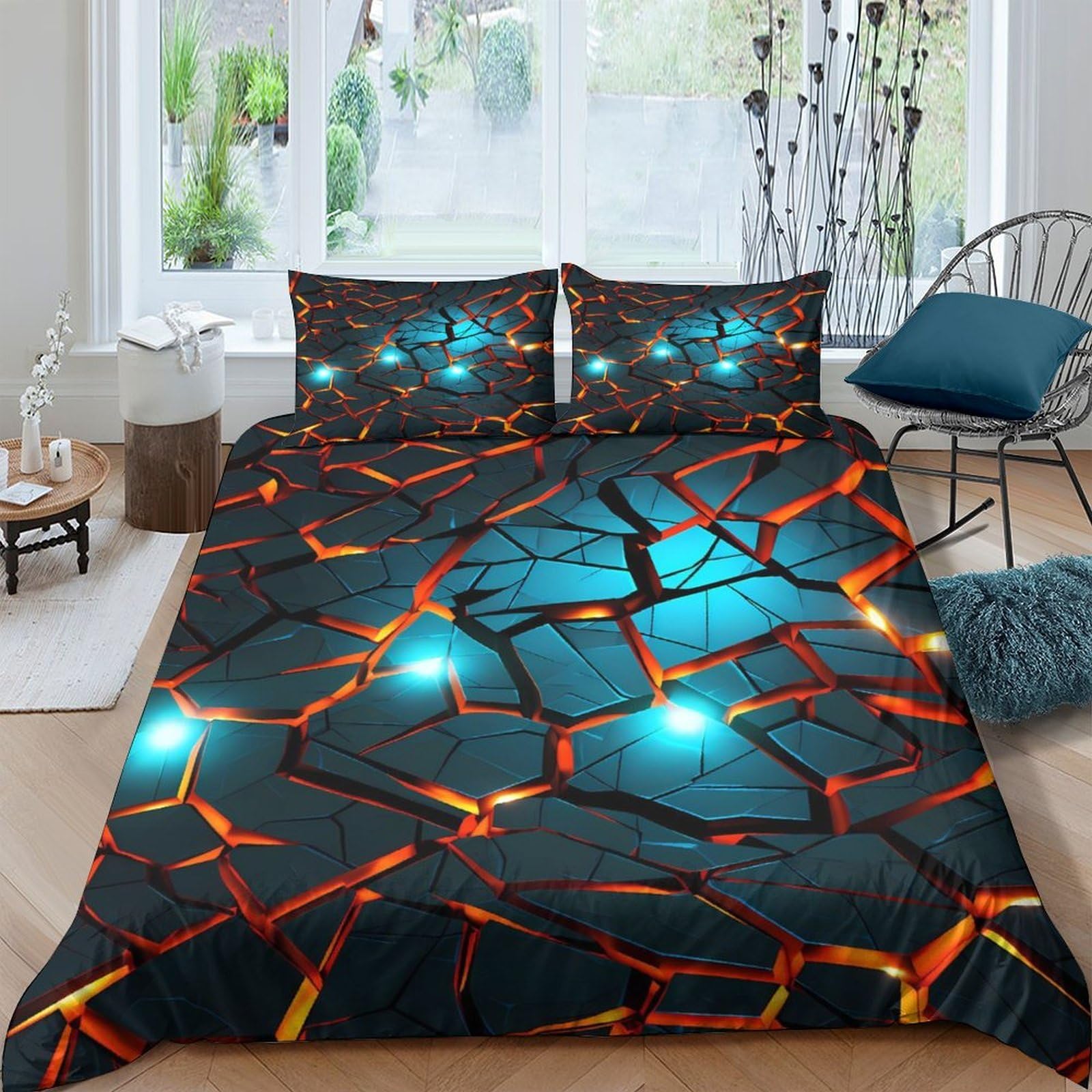 Ctjqhvkz Style-7 3D Printed Lava Cracked Fitted Sheet Microfiber Soft Breathable Glowing Rock Mattress Cover For Bedroom Dorm Decor Single（135X200cm）