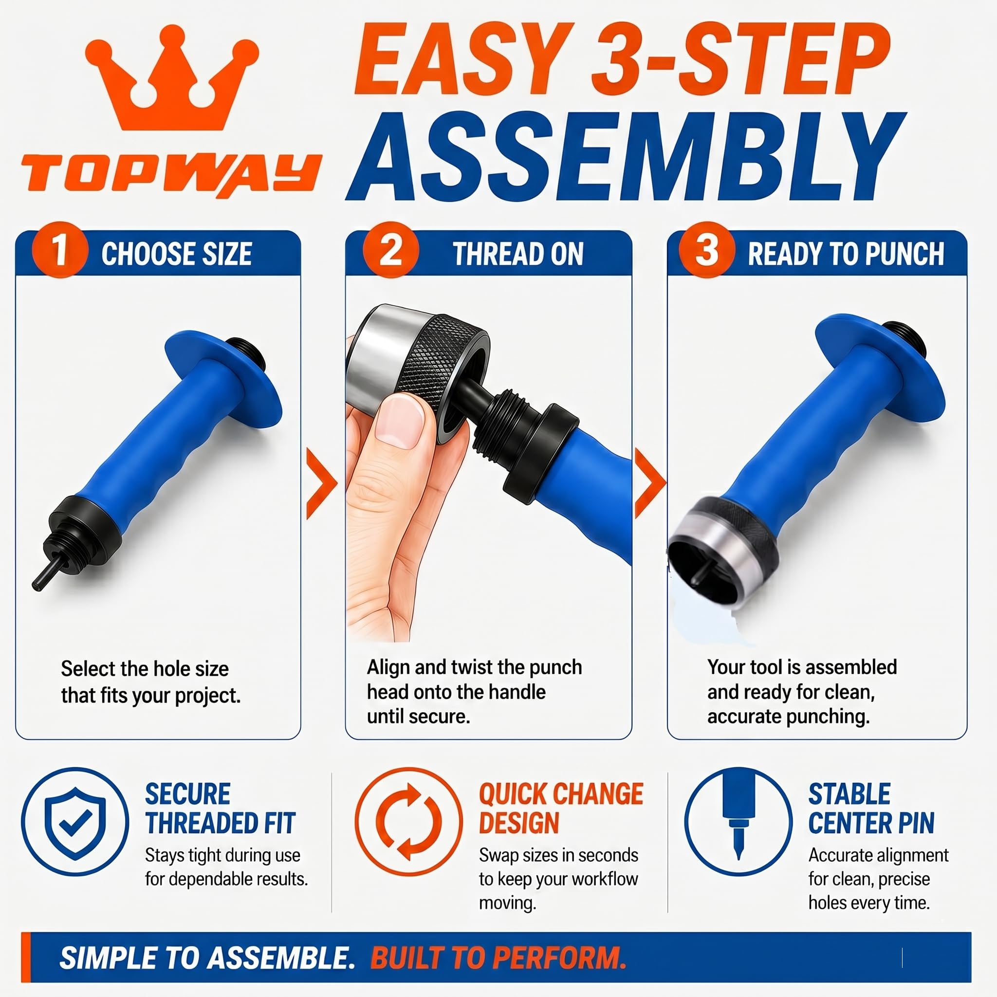 TOPWAY Ensemble de Poinçons Creux 14 Pièces, Coupe Perforateurs en Cuir Professionnel de 5-35mm avec Poignée de Serrage pour Ceinture de Travail du Cuir Joints en Caoutchouc Bracelet de Montre