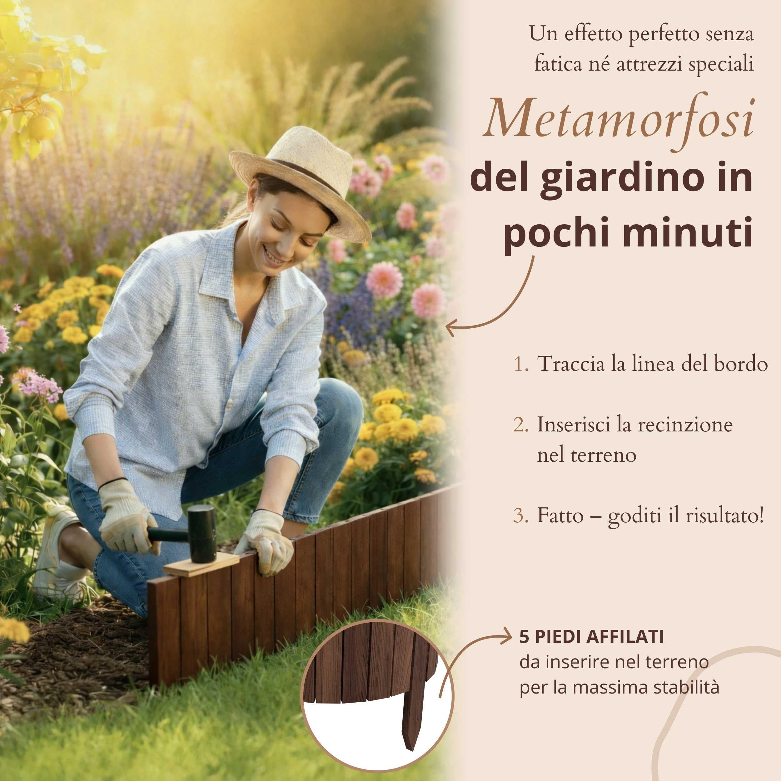 Floranica Bordura Giardino H30 x L200 cm Marrone bordo dritto | Palizzata in pino a bordo dritto, recinzione bassa dalle linee pulite – impregnata senza cromo, lineare