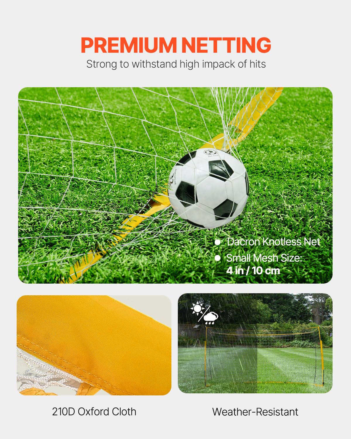 VEVOR But de football portable 1828x3657 mm cage de football enfants filet acier fibre de verre jaune
