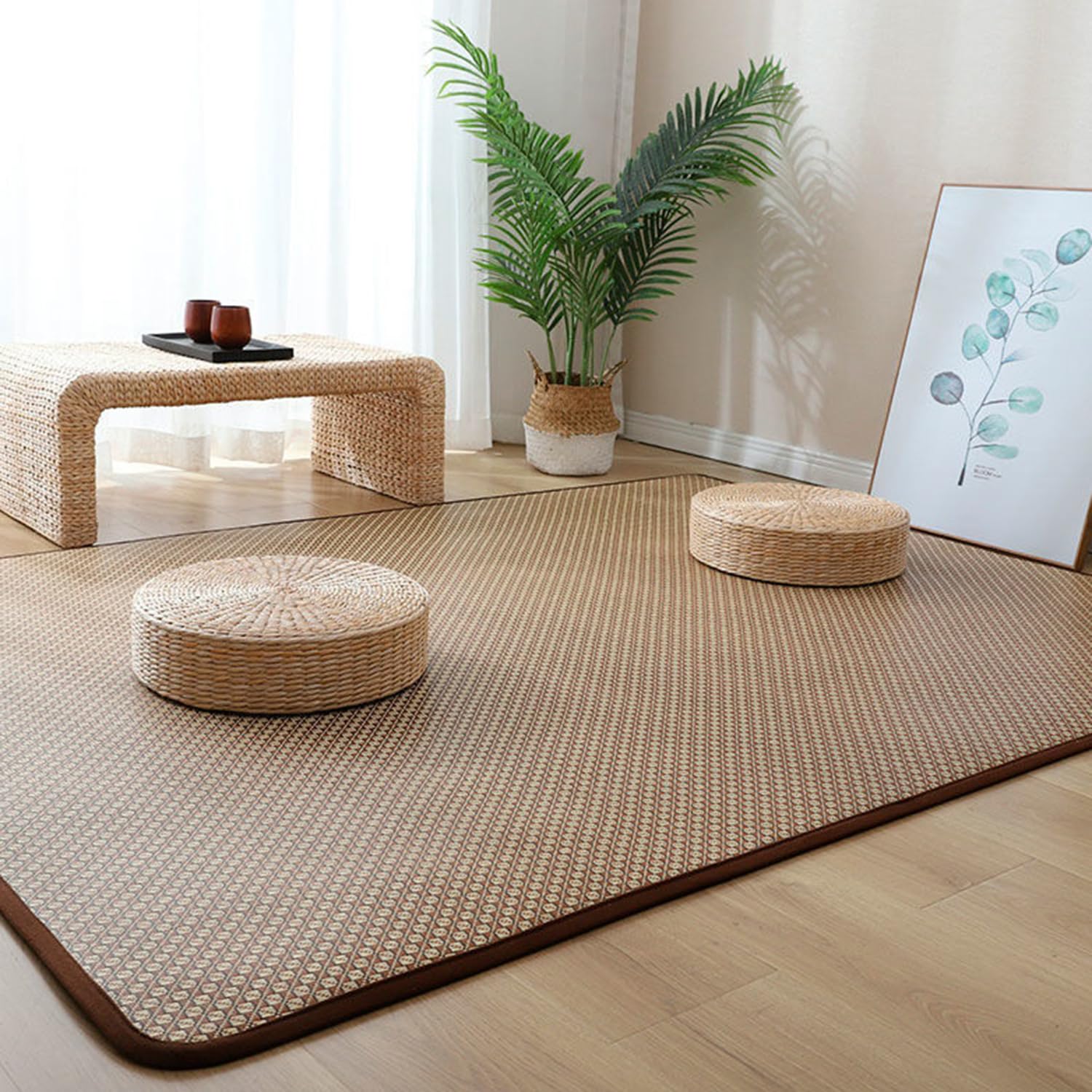 Natürlicher Bambusteppich, bequeme Bambusmatte, große Rattan-Matratze, dick, Sommer, für Yoga, Zen-Zimmer, Teppich, Wohnzimmer, Schlafzimmer, Flur (60 x 200 cm, Farbe E)