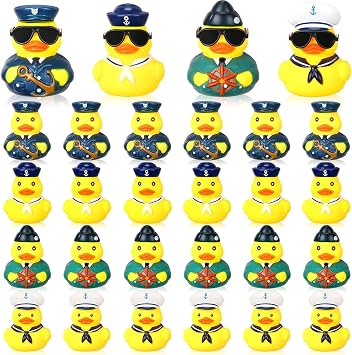 24 Pcs Rubber Cruise Ship Ducks Sailor Military Uniform Bath Toy