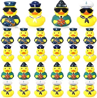 24 Pcs Cruise Ships Rubber Ducks Bulk with Sunglasses 2.4 Inch Military Rubber Cruise Uniform Armed Forces Squeaky Bath Duck Toy Birthday Baby Shower Party Favors