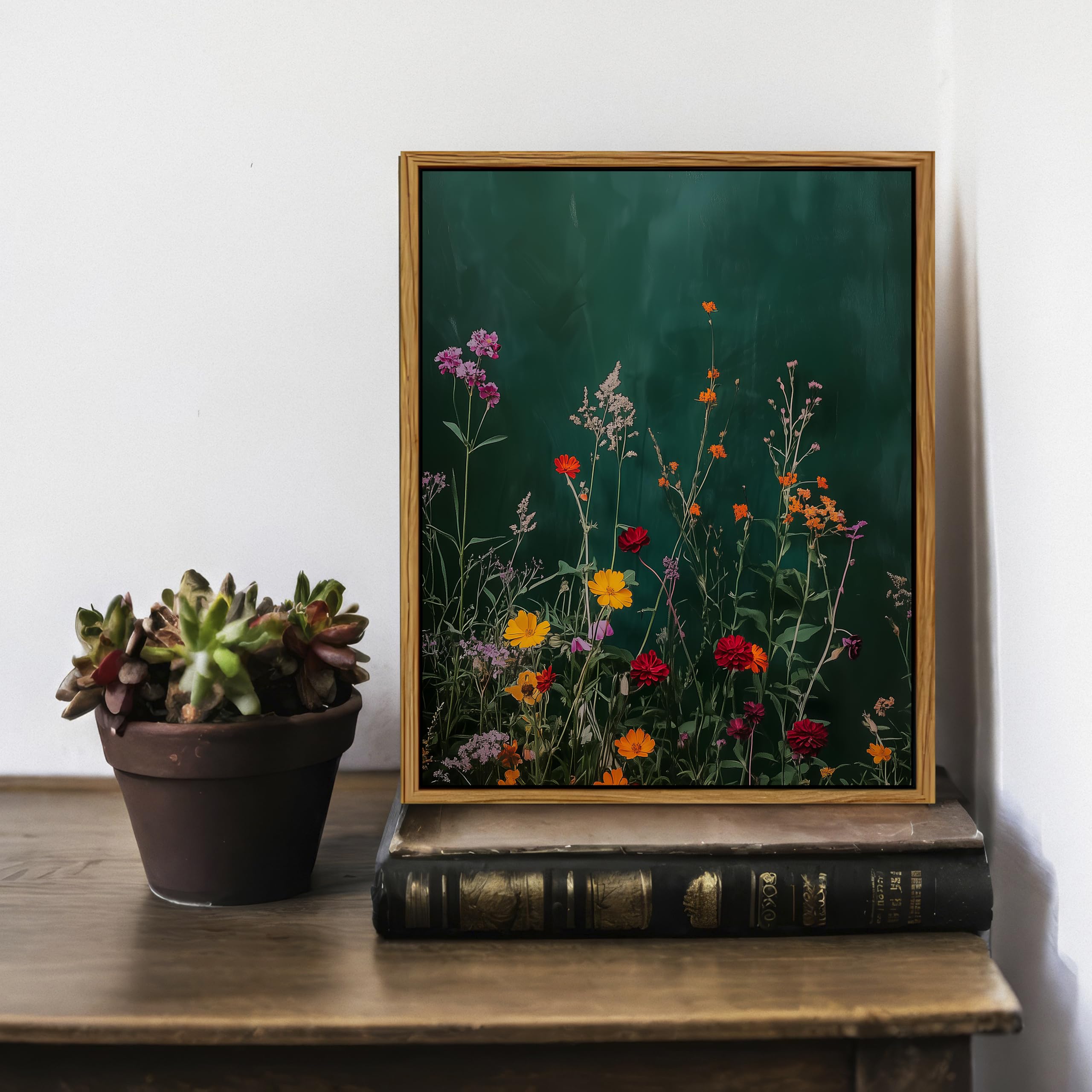 Framed Abstract Wildflower Wall Art for Living Room Decor Colourful Floral Canvas Pictures Botanical Prints Minimalist Flowers Landscape Wall Painting for Bedroom Bathroom Home Decorations 20x25cm - Image 4