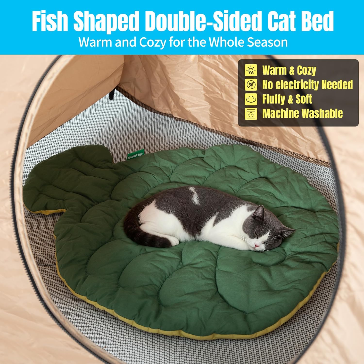 Pop-Up Cat Tent with Pet Bed and 2 Tunnels - Dual Room Kitty Hideaway for Playing & Napping, Scratch-Resistant Mesh, Detachable DIY Interactive Cat Play Set, Portable Indoor Outdoor Cat Cave