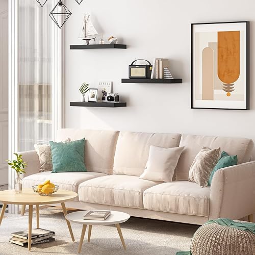 Miniatura 5 de Fixwal Juego de 5 estantes flotantes de madera rústica de 15.8 pulgadas para almacenamiento de pared con soportes invisibles, decoración de pared de