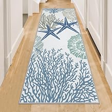 Tritard 2x6 Coastal Runner Rug for Hallway, Washable Non Slip Runners, Blue