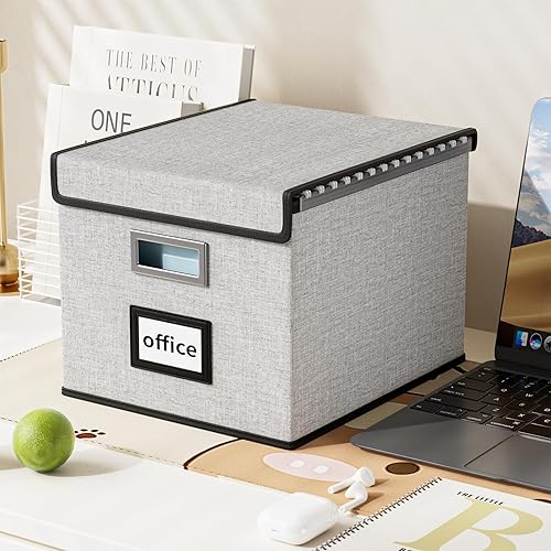 Miniatura 5 de Caja organizadora de archivos Huolewa con tapa, organizador de carpetas de archivos plegable para almacenamiento de documentos de oficina, caja de