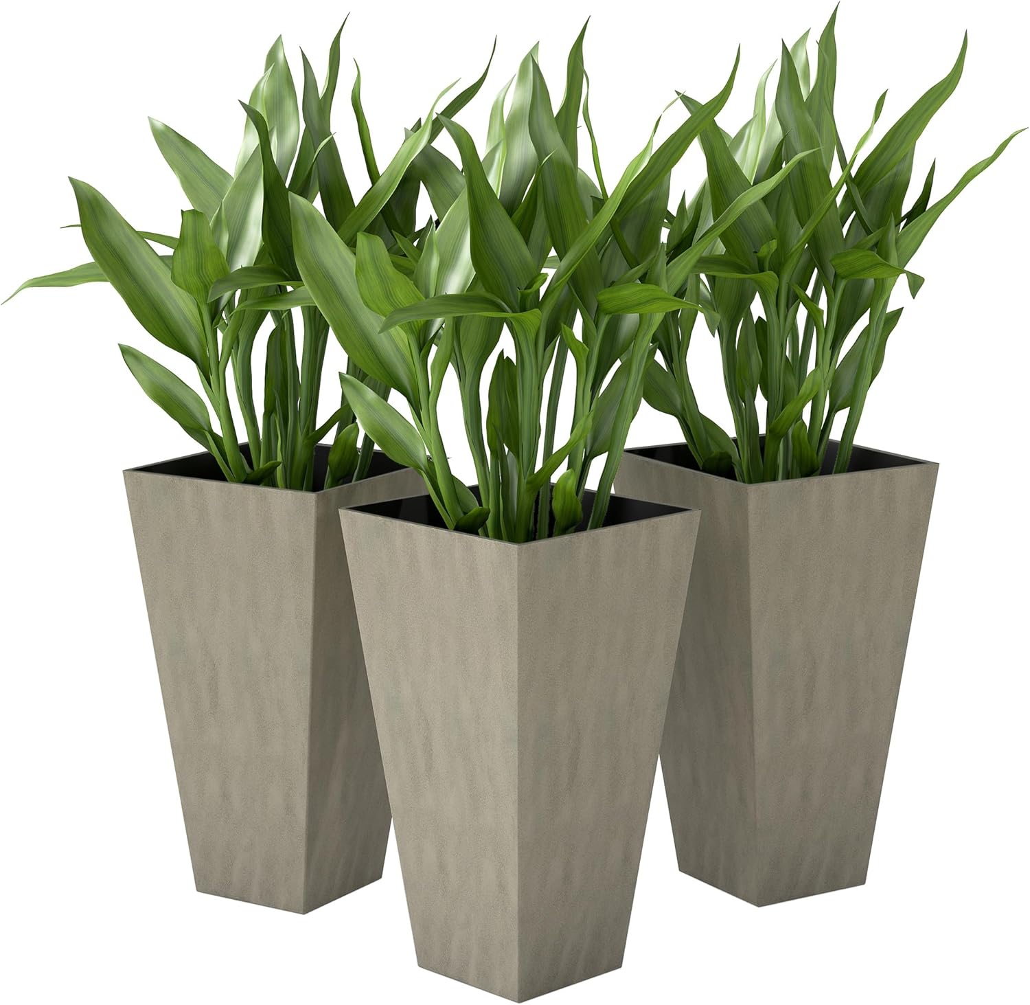 Outsunny Tall Planters for Outdoor Plants Set of 3, 28 in Taper Planters with Drainage Holes, Indoor Grande Plant Pots, Front Porch Decor, Grey