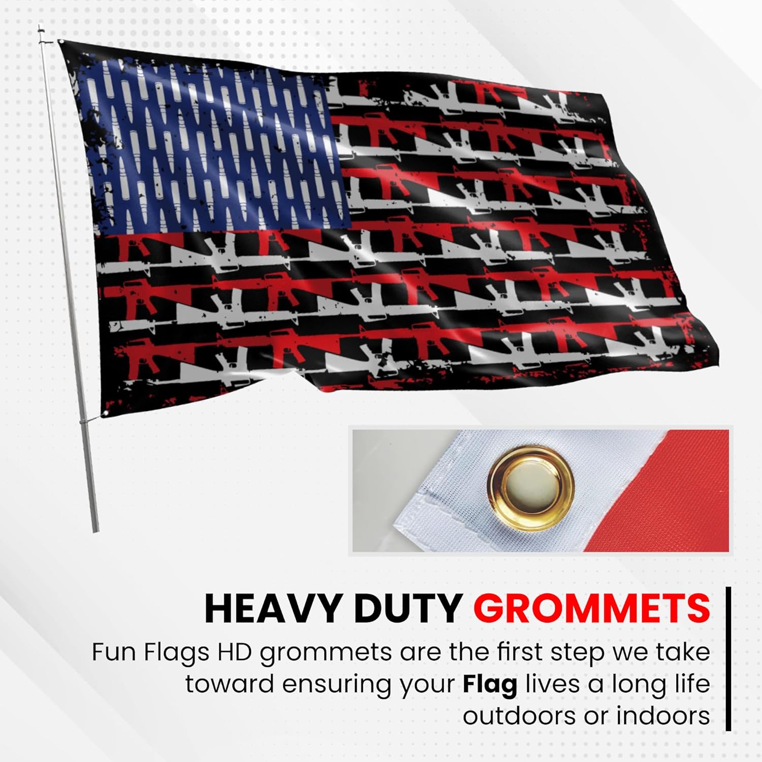 Rifle American Flag - Durable and Weather Resistant Patriotic Flags, Vibrant Color USA Banner, 3x5 Indoor And Outdoor Flag