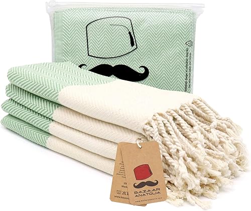 Miniatura 4 de Bazaar Anatolia Juego de 4 toallas de mano turcas de 39 x 19 pulgadas, 100 % algodón, con lazo para colgar, decoración bohemia de granja, color