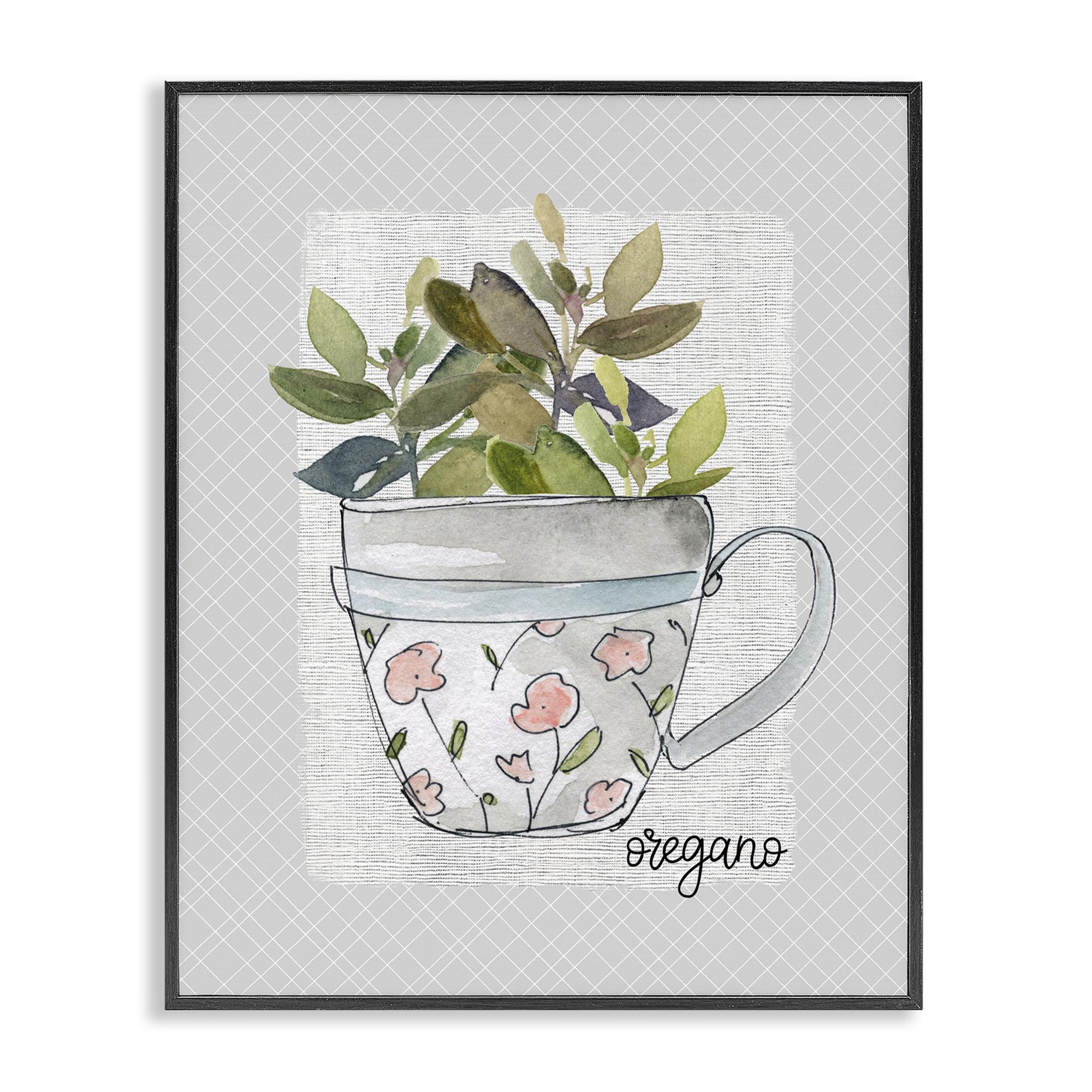 Stupell Industries Midnight Black (Textured) 'Oregano Herb Mug'| Framed Giclee Art