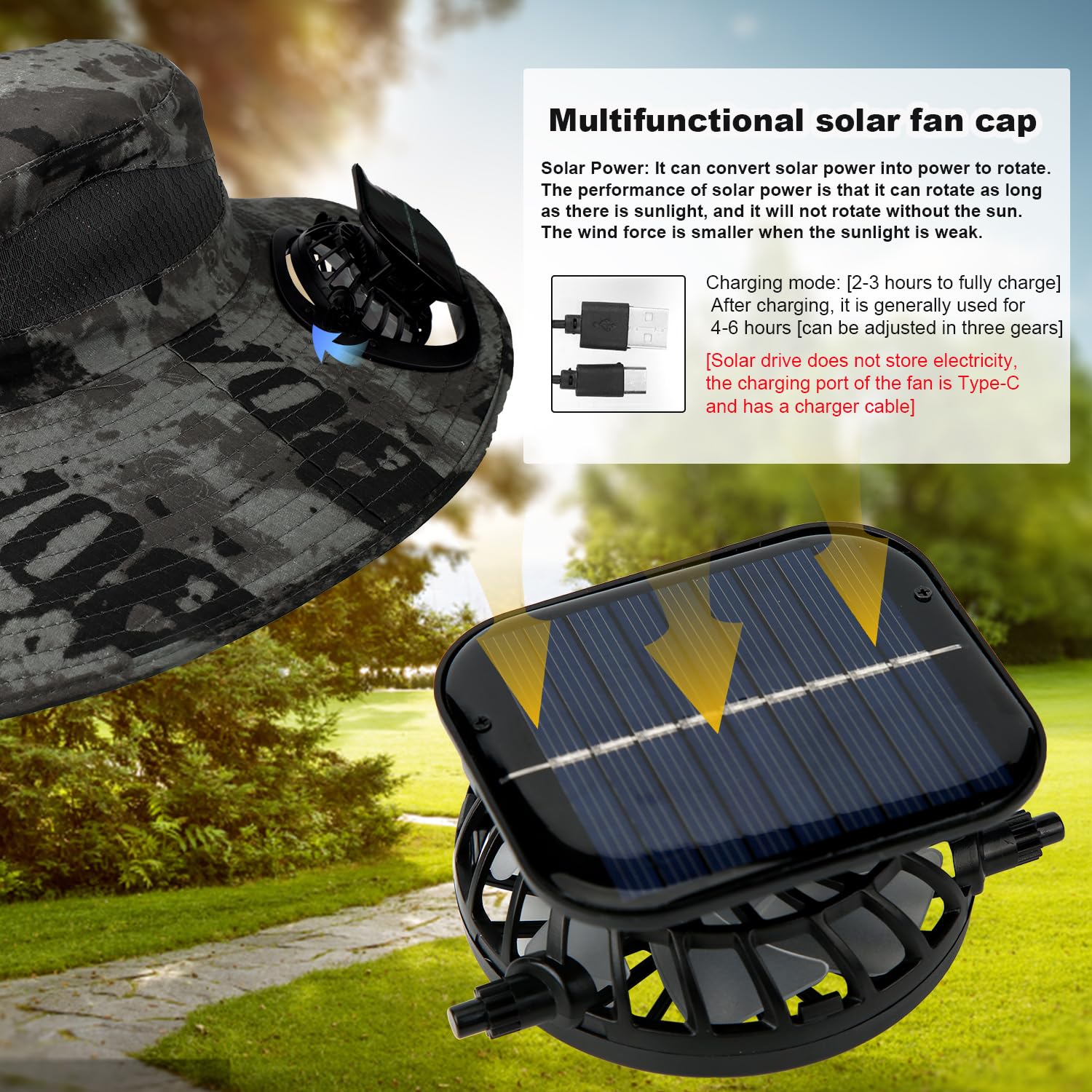 Chapeau Solaire avec Ventilateur, Chapeau de Soleil à Large Bord Gris Foncé avec 2 Ventilateurs de Charge Amovibles pour Femmes Hommes Chapeaux à Ventilateur Solaire pour Randonnée en Plein Air