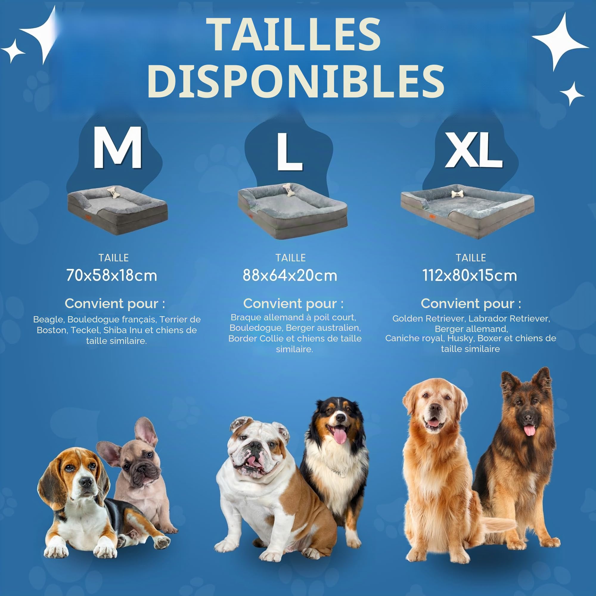 Fur & Bone Lit pour chien de taille moyenne (70 x 58 x 18 cm) - Lit pour chien avec coussin doux - Lit orthopédique pour chien - Housse amovible en velours peluche - Couche imperméable - Fond