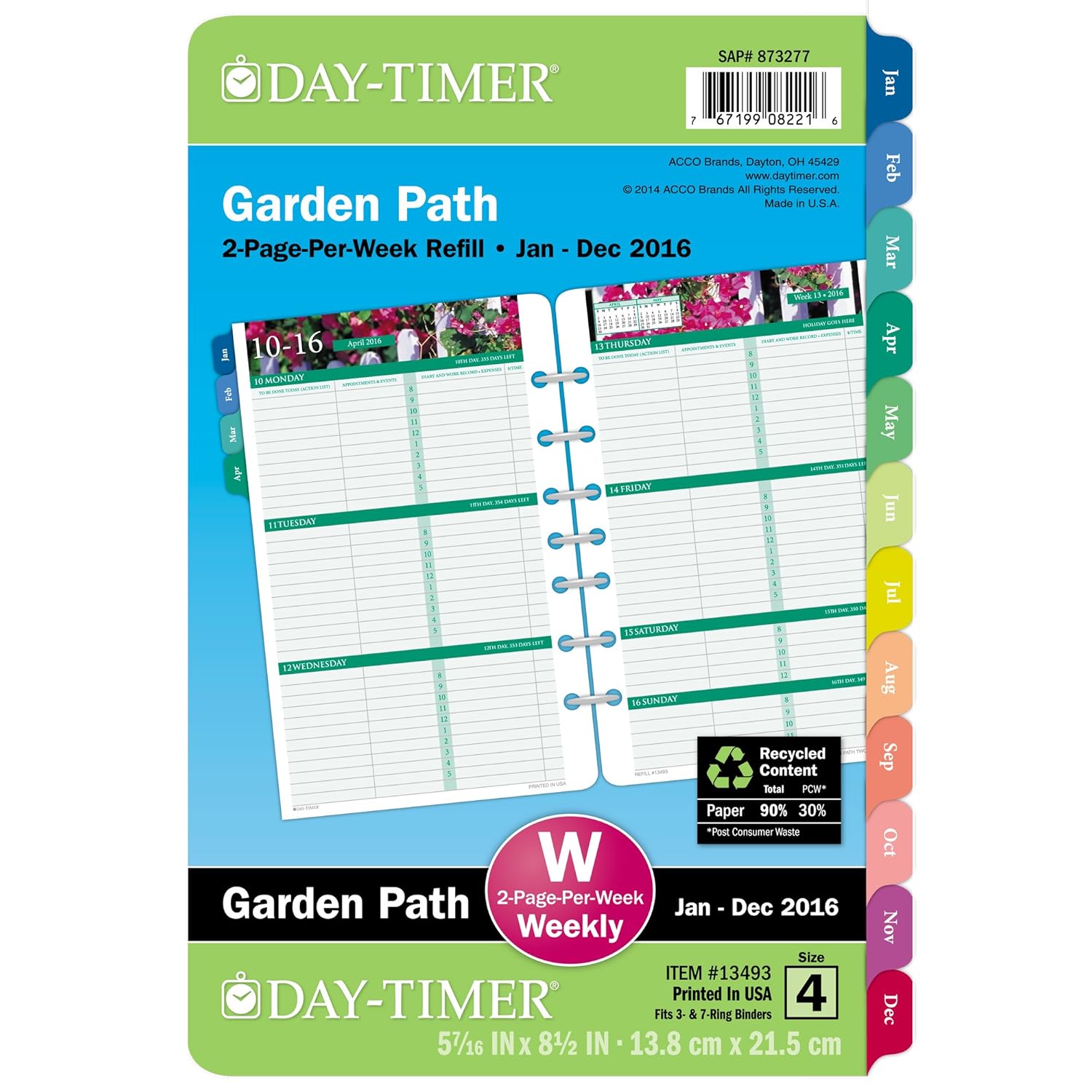 DayTimer Two Page Per Week Refill 2016, 12 Months, LooseLeaf, Desk