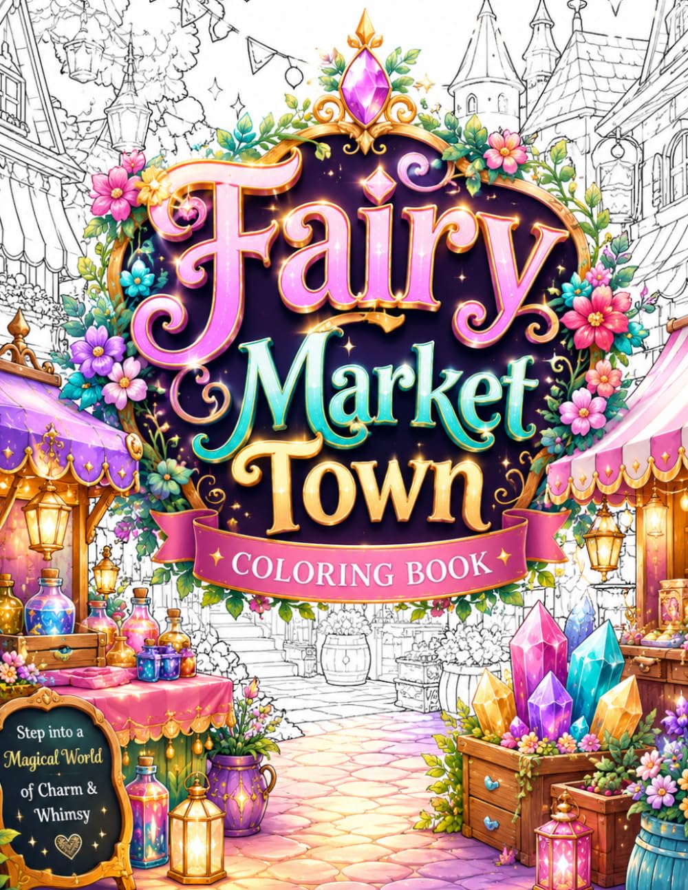 Fantasy Market Towns Coloring Book: 50 Cozy Magical Villages, Enchanted Market Streets, Fairy Shops, Mushroom Houses, Treehouse Markets, Pumpkin ... Stress Relief, Relaxation and Creative Escape