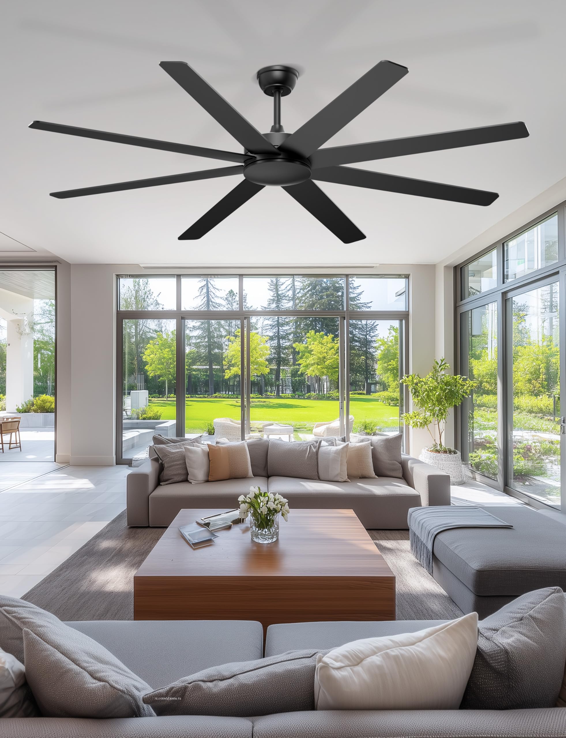 72 Large Ceiling Fans No Lights Modern Black Ceiling Fan Remote APP Control Quiet DC Motor Big Ceiling — view 8