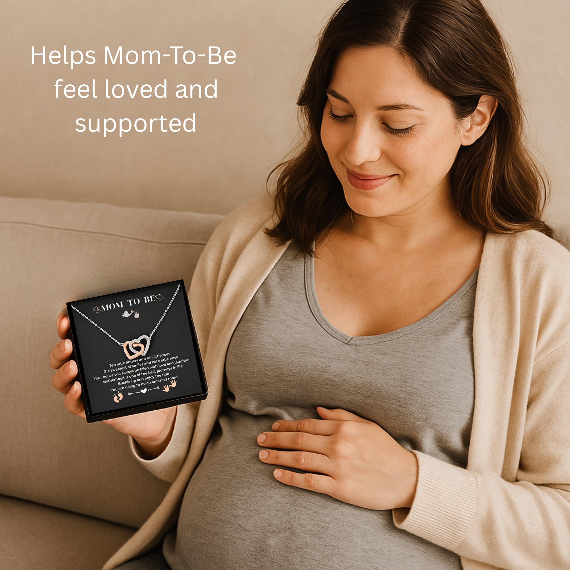 Regalo para mamá – Collar de plata de ley S925 con corazón entrelazado con una tarjeta de mensaje, regalos de embarazo para madres primerizas que esperan mujeres embarazadas, esposa embarazada, día de 5
