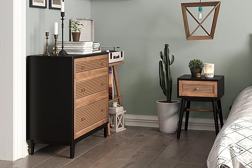 Miniatura 5 de COZAYH Mesita de noche moderna totalmente montada con forro limpio mesa auxiliar con 1 cajón color negro