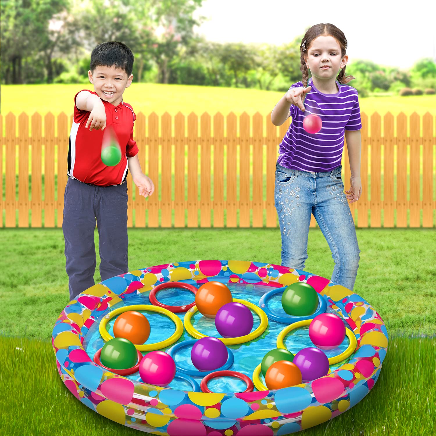 Jeu De Lancer D'Anneaux Flottants Pour Piscine - Anneaux Et Balles Pour Enfants Et Adultes, Fun En Famille