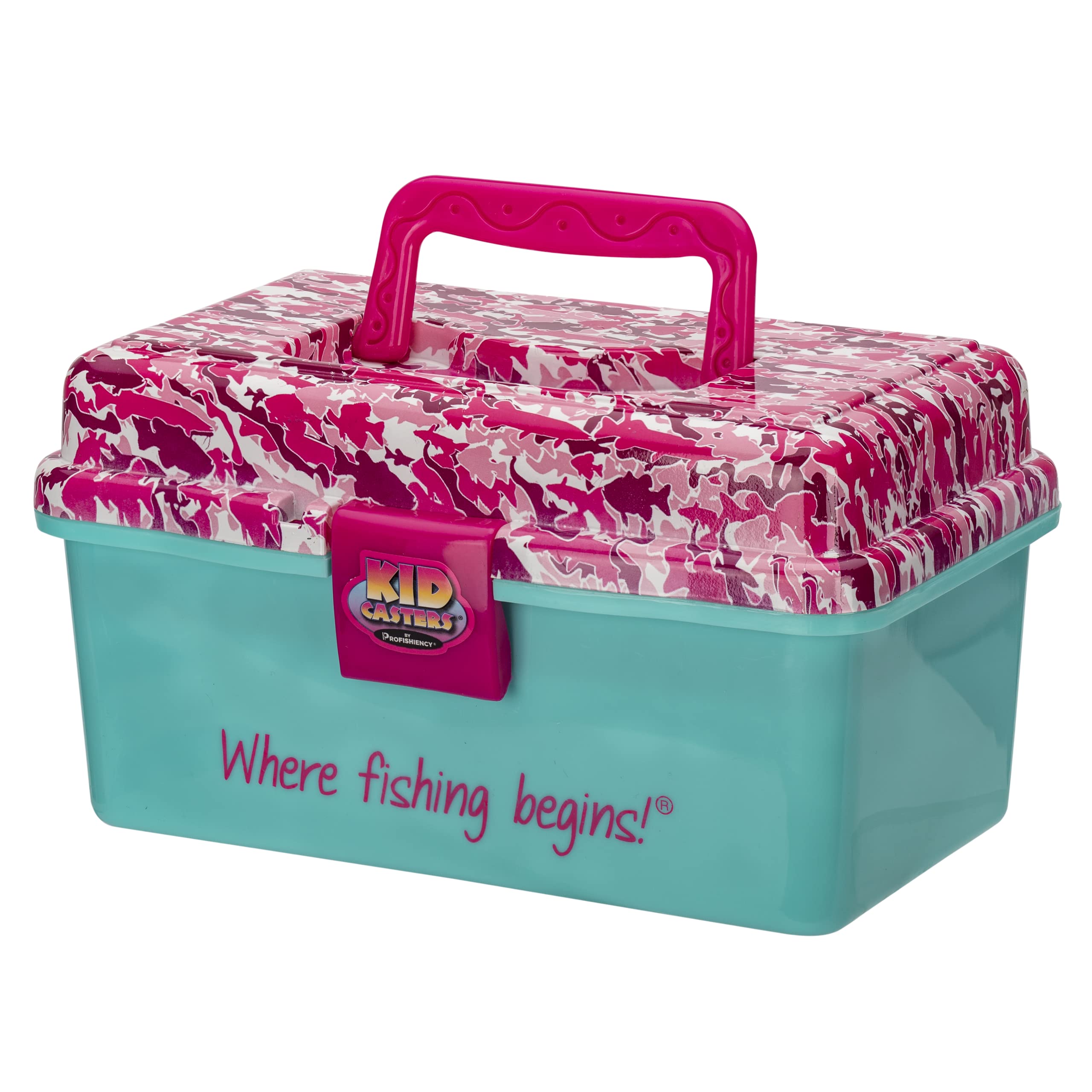 Kids Youth Tackle Box - Removeable Tray, Easy snap Lock (Pink Camouflage)