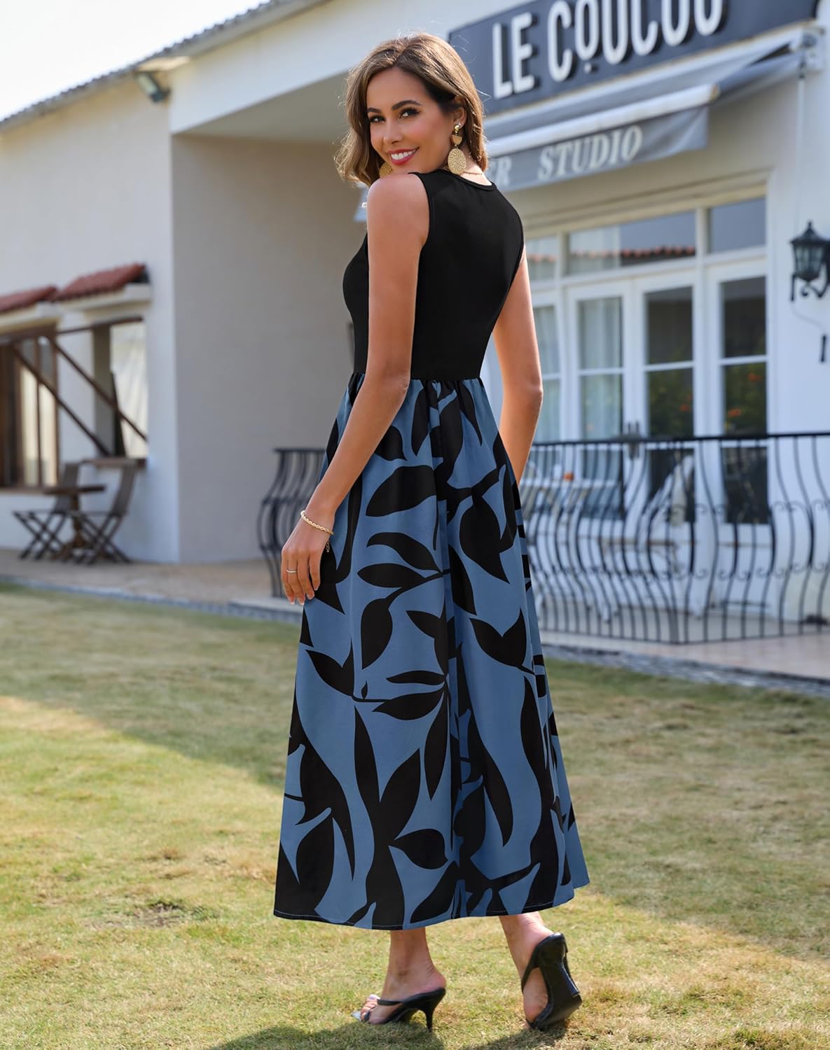 Zattcas Women's Summer Casual Sleeveless Patchwork Knit Crew Neck Tank Top Flowy Long Maxi Dresses with Pockets - Image 4