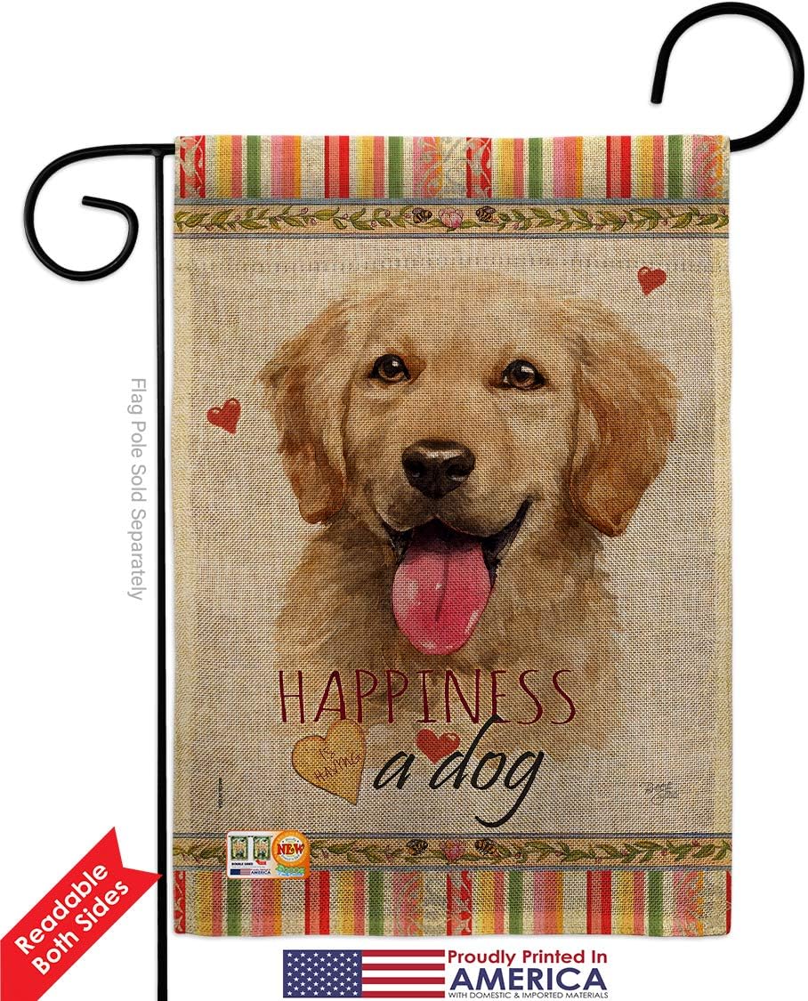 Golden Retriever Happiness Burlap Burlap Garden Flag Animals Dog Puppy Spoiled Paw Canine Fur Pet Nature Farm Animal Creature Small Decorative Gift Yard House Banner Double-Sided Made In USA 13 X 18.5